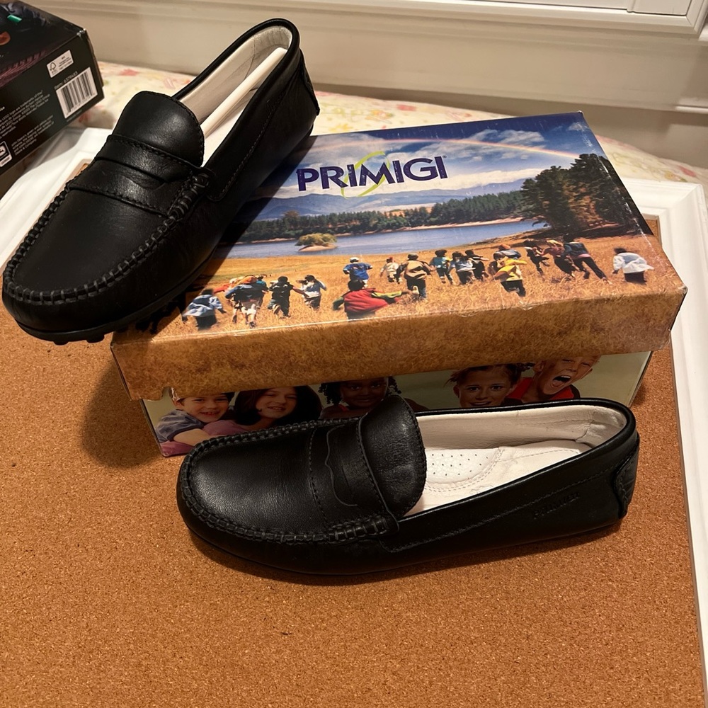 NIB PRIMIGI BRAD Black Leather LOAFERS KID'S EUR SZ 38 USA 6